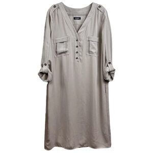 Max & Co Gray-Beige Buttoned 3/4 Tab Sleeve Shift Dress Career Casual Size 6